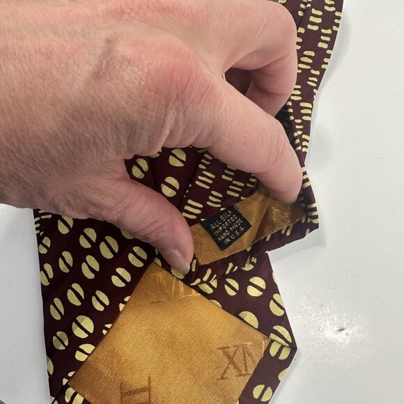 XMI Mens Silk Neck Tie Geometric Brown and Lime Green - Picture 3 of 7